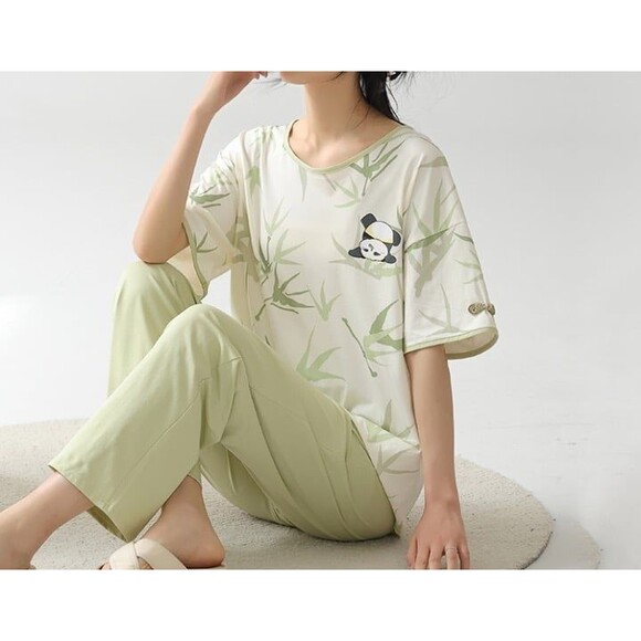 100% Cotton Women’s Pajama Set 2Pcs Short Sleeve Pullover Top Sleepwear Soft - Picture 9 of 10